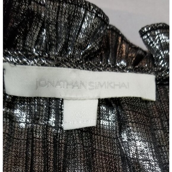 Jonathan Simkhai Blouse Metallic Silver Plisse Ruffle Flowy V Neck Holiday NYE - Picture 6 of 10